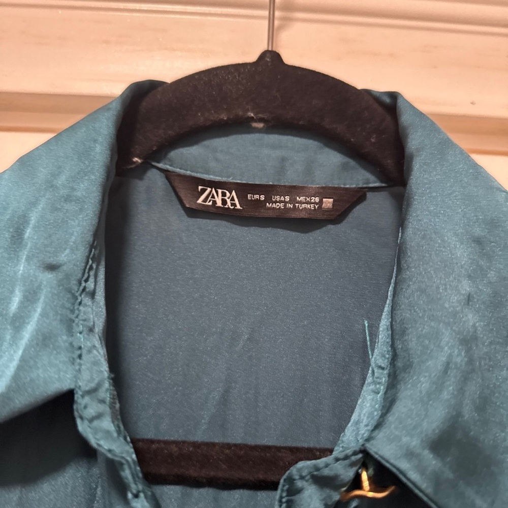 Zara Teal Long Sleeve Dress with Belt - Picture 6 of 7